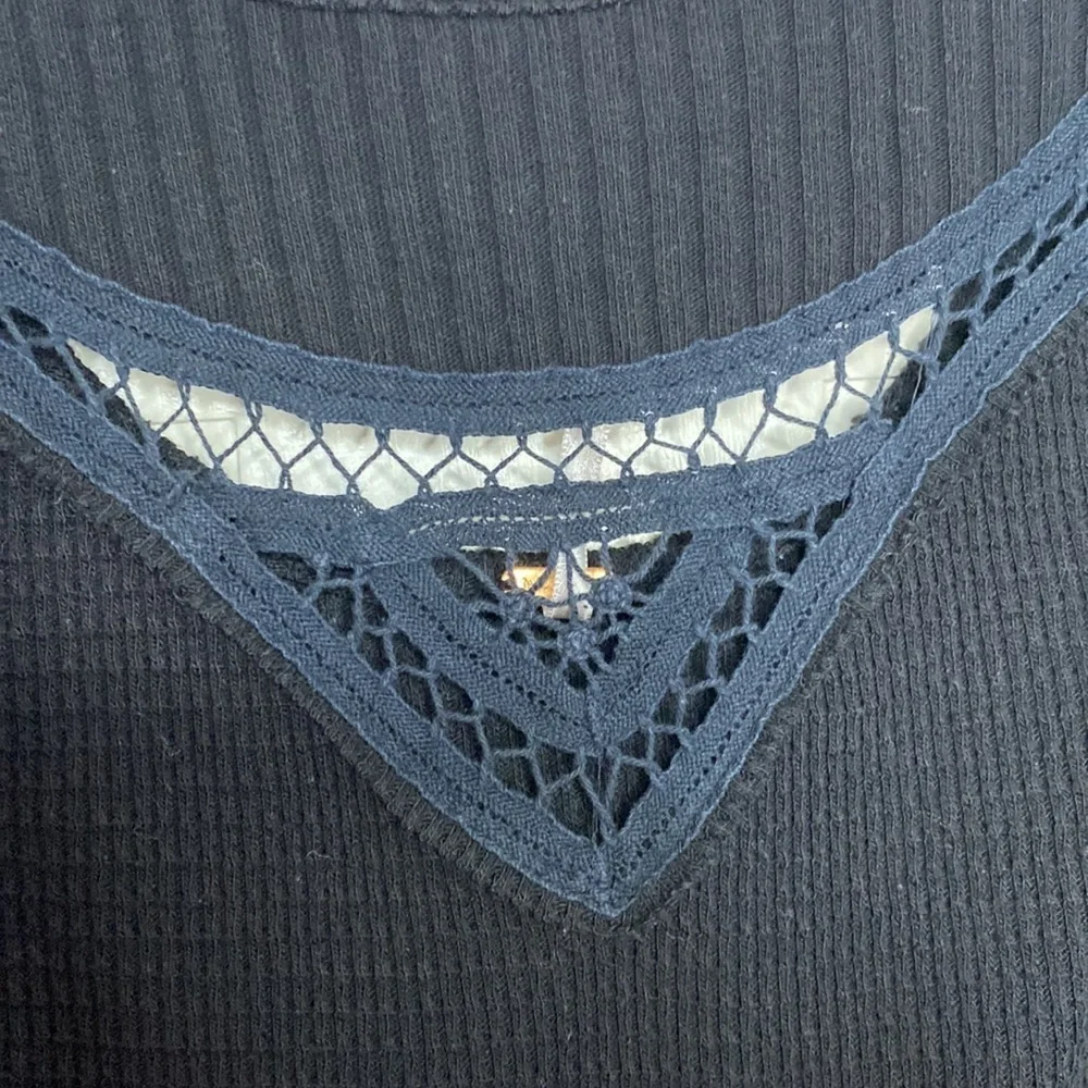 Free People‎ Lace Oversized Black Waffle Knit Thermal